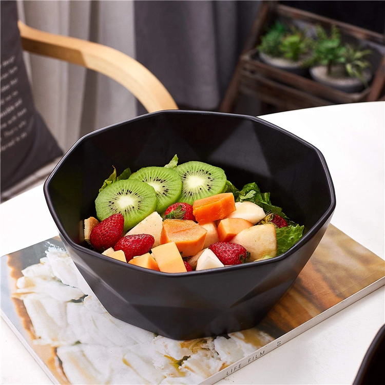 Modern Design Geometry Matte Black Bowl Ceramic Fruit Big Bowl