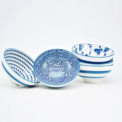 Großhandel Custom Blue Ceramics Dinner Set Schüssel im japanischen Stil für Restaurant